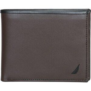 Nautica Men's Bifold Leather Wallet Black Brown RFID Blocking ID Window Card